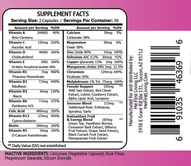 Me First Living Women'S Daily Multivitamin/Multimineral with Vitamins and Minerals, Green Tea, Magnesium, Biotin, Zinc, Calcium, Antioxidant for Women, Heart & Breast Health - 60 Multivitamins