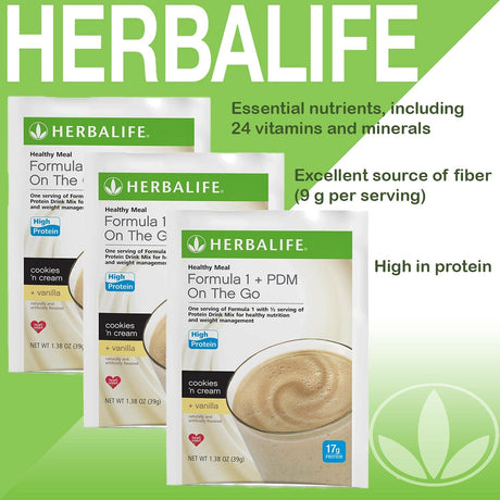 Herbalife Trial Pack: Formula 1+PDM on the Go Protein for Energy and Nutrition, Sustain Satisfy Hunger, Increases Alertness, Excellent Source of Fiber with Herbal Tea Concentrate, Pack 12