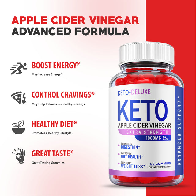 Keto ACV Deluxe Gummies - Official Formula, Vegan - Keto Deluxe Gummies, Keto Deluxe ACV Gummies, Keto Delux Gummy Apple Cider Vinegar Weight Shark Loss, Vitamin B12, Beet Root Juice (60 Gummies)