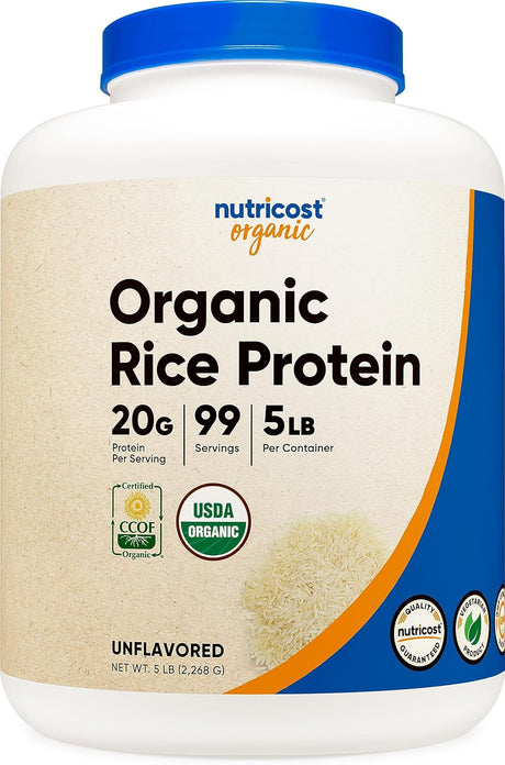 Nutricost Organic Rice Protein Powder 5Lbs (Unflavored) - Certified USDA Organic, 20G of Rice Protein per Serv, Non-Gmo