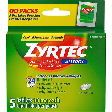 Zyrtec 24 Hour Allergy Relief Tablets, Cetirizine Hcl, 5 Ct, (5 X 1 Ct)