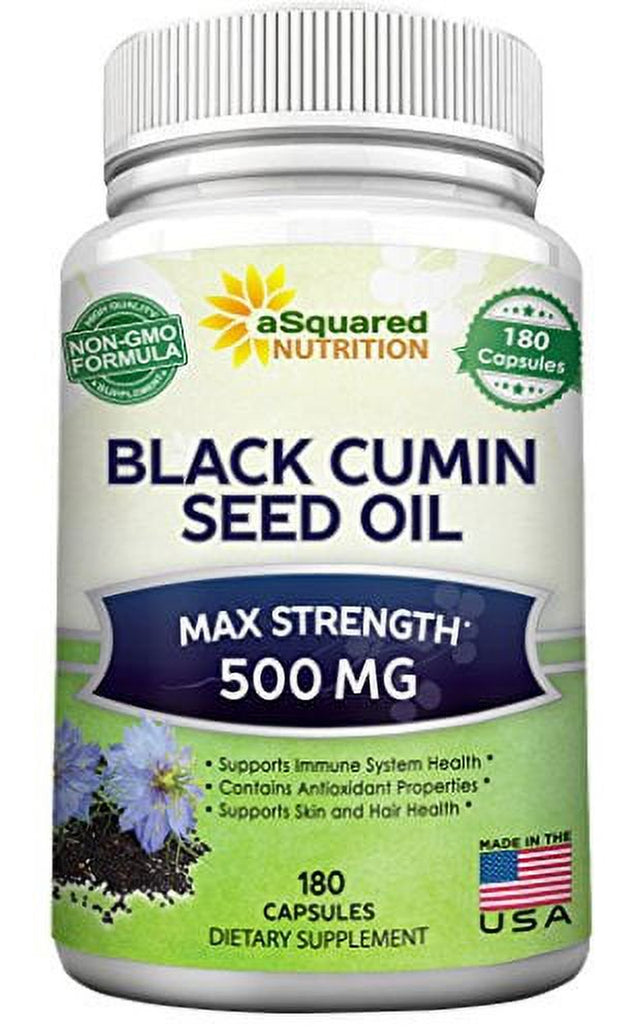 Black Cumin Seed Oil 500Mg - 180 Capsules - Cold Pressed Black Seed Oil (Nigella Sativa) Supplement Pills to Support Skin & Hair Health - Virgin & First Pressing - Non-Gmo