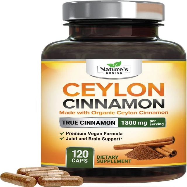 Ceylon Cinnamon Capsules - Certified Organic Cinnamon Pills, Non-Gmo, Dairy & Gluten Free, Sri Lanka Cinnamon Powder Supplement, Vegan True Cinnamomum Vitamins, Sugar Free, 120 Count Cinnamon Capsules