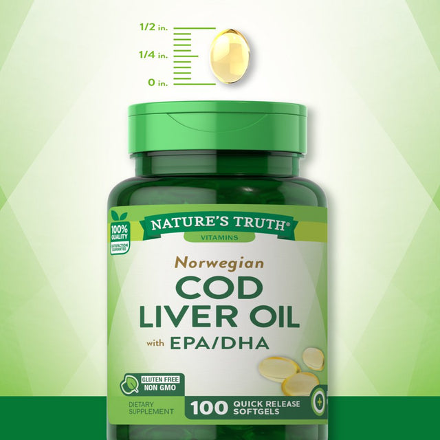 Norwegian Cod Liver Oil Capsules | 100 Softgels with EPA / DHA | Non-Gmo, Gluten Free | by Nature'S Truth