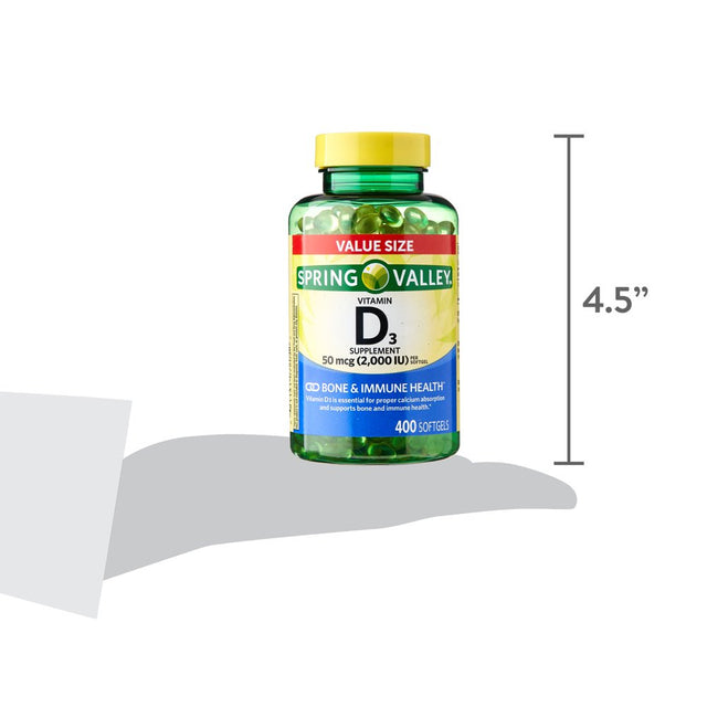 Spring Valley Vitamin D3 Supplement Softgels, 2000 IU, 400 Count