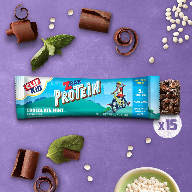 CLIF Kid Zbar Protein - Chocolate Mint - Crispy Whole Grain Snack Bars - Made with Organic Oats - Non-Gmo - 5G Protein - 1.27 Oz. (15 Pack)