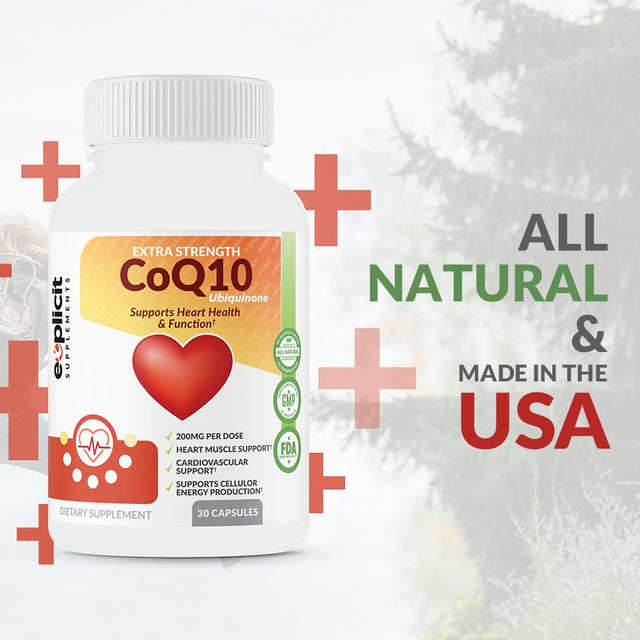 Coenzyme Q10 Ubiquinone | Max Strength Coq10 200Mg, Supports Heart Health & More | Made in USA, 1 Month