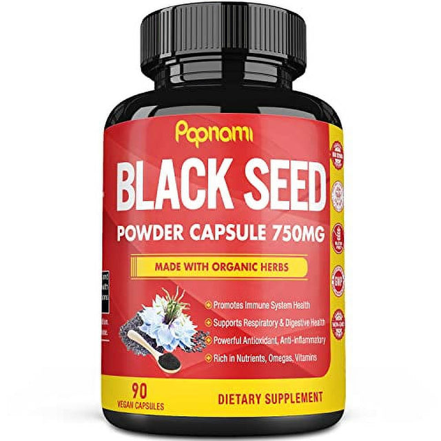 Organic Premium Black Seed Powder Capsules 750Mg, Rich in Nutrients, Vitamin E & Omega 3 6 9 | Supports Immune System, Joint & Digestive | Vegan Gluten Free Nigella Sativa Supplement, 3 Months Supply