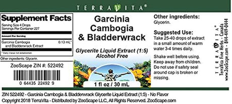 Terravita Garcinia Cambogia & Bladderwrack Glycerite Liquid Extract (1:5) - No Flavor (1 Oz, ZIN: 522492) - 2 Pack