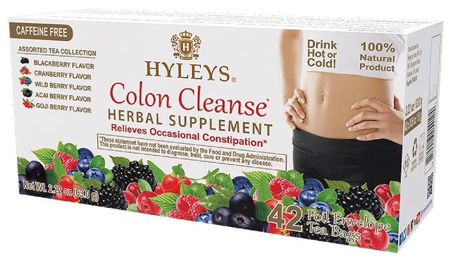 Hyleys Colon Cleanse Tea Assorted Flavors - Digestive Support & Weight Management - Caffeine-Free - 42 Tea Bags