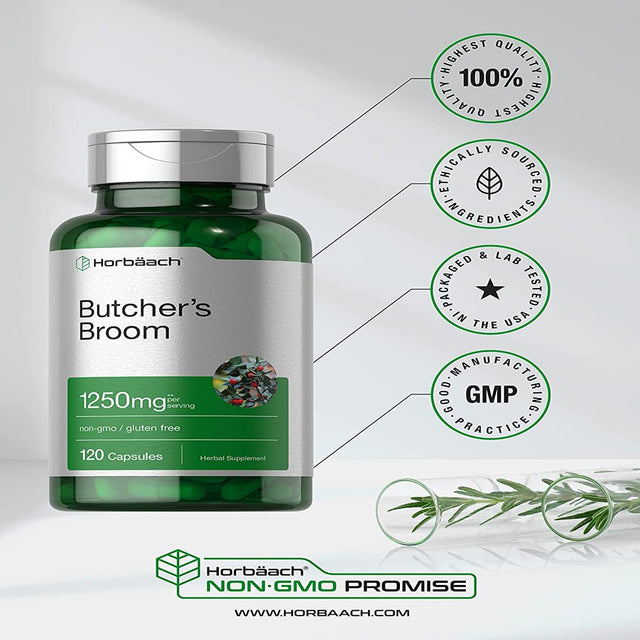 Butchers Broom 1250Mg | 120 Capsules | Max Potency | by Horbaach