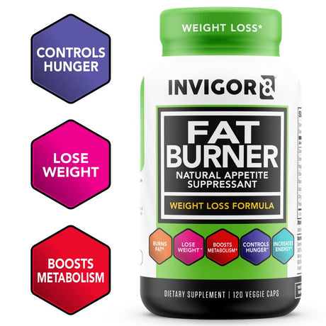 Invigor8 - Fat Burner & Natural Appetite Suppressant - Weight Loss Formula (120 Veggie Caps, 30-Day Supply)