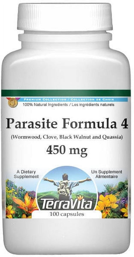 Terravita Parasite Formula 4 - Wormwood, Clove, Black Walnut and Quassia - 450 Mg, (100 Capsules, 1-Pack, Zin: 512115)