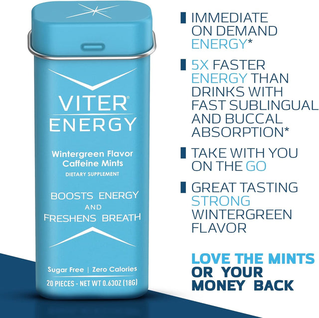 Viter Energy Original Caffeine Mints Wintergreen Flavor 6 Pack and 1/2 Pound Bulk Bag Bundle - 40Mg Caffeine, B Vitamins, Sugar Free, Vegan, Powerful Energy Booster for Focus and Alertness