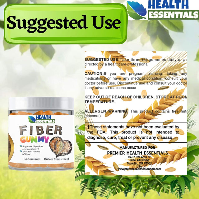 Fiber Gummy, 60 Gummies, Excellent Source of Fiber, Supports Digestion & Regularity, Vegetarian, Vegan, Non-Dairy, Gluten-Free, Non-Gmo, Made in America