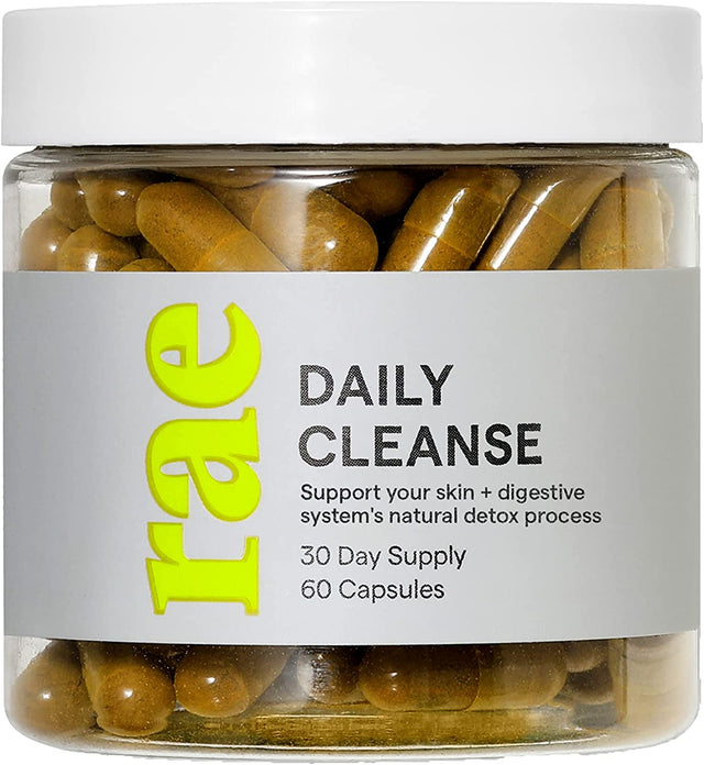 Rae Wellness Daily Cleanse - Support the Detox Process, Healthy Skin & Digestive Health with Aloe Vera, Vitamin C, Psyllium Husk & a Turmeric Supplement - Vegan, Non-Gmo, 60 Capsules (30 Day Supply)