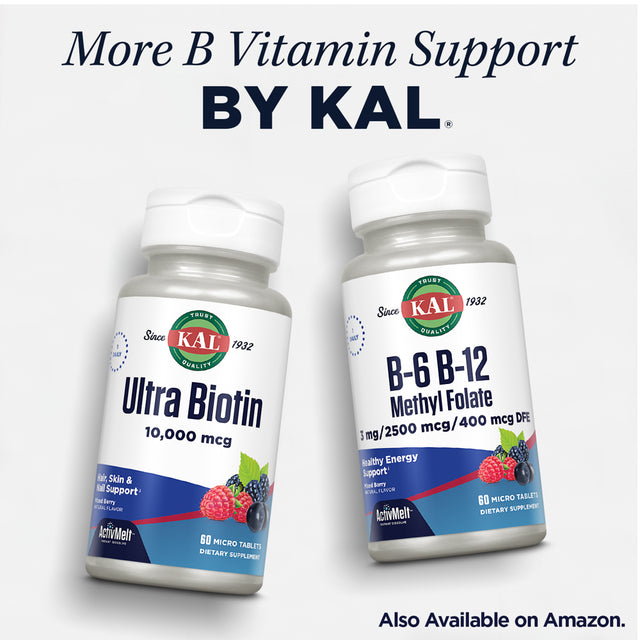 KAL Coenzyme B-Complex Chewables | Sugarless Natural Cocoa Mint Flavor | High Potency Formula | Healthy Energy Support | Vegetarian | 60 Chewables