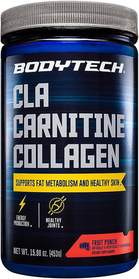 BODYTECH CLA Carnitine Collagen - Supports Fat Metabolism & Healthy Skin - Fruit Punch (15.98 Oz. / 30 Servings)