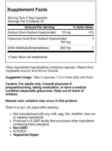 Now Foods, Hyaluronic Acid W/ MSM 50 Mg, 60 Veg Capsules