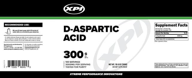 XPI D-Aspartic Acid Powder 300 Grams, 100 Servings - Pure DAA Powder