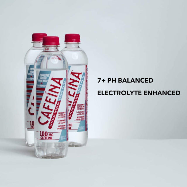 Cafeina - Caffeine Infused Spring Water with Electrolytes, 12 Pack, Natural Energy Boost with Zero Sugar or Calories, Ph Balanced. Pre-Workout Boost and Post-Workout Recovery