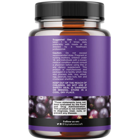 Natures Craft Acai Berry Antioxidant Support Weight Loss Supplement for Women and Men - Vitamins Minerals Antioxidant Formula Supports Immune System and Boost Energy Cognitive Health 60 Capsules