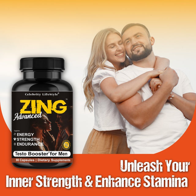 Zing Advance Testosterone Booster Vitamin Supplement, Boost Vitality, Strength, Energy, Muscle Growth Enhancement 90 Capsules