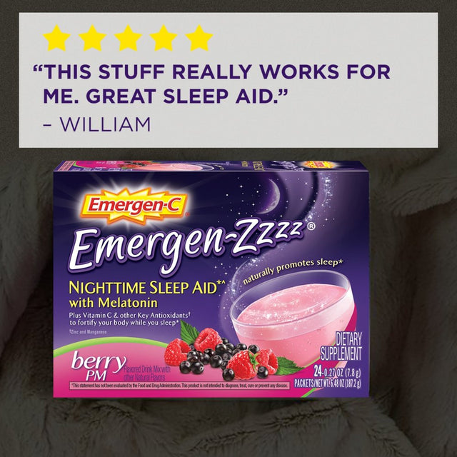 Emergen-Zzzz Nighttime Sleep Aid with Melatonin Powder, Berry Pm, 48 Ct