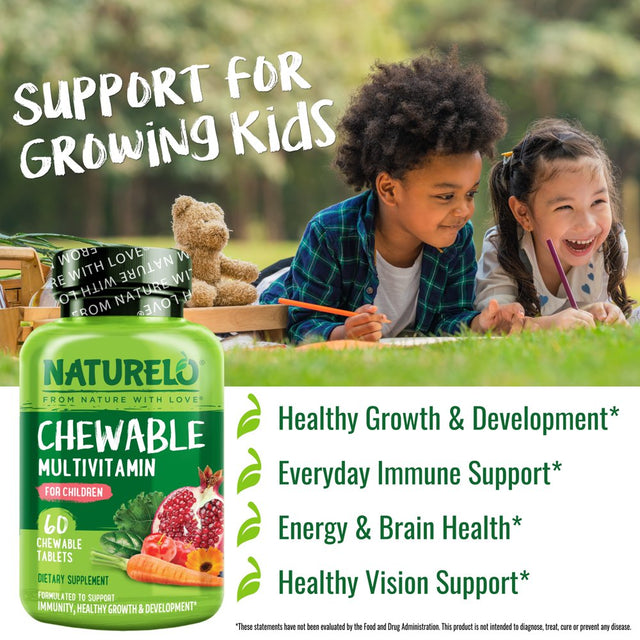 NATURELO Chewable Vitamin for Kids – Multivitamin with Whole Food Organic Fruit Blend - 60 Tablets for Children