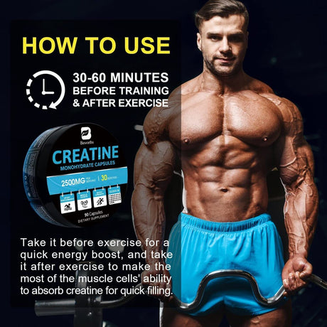 Beworths Creatine Monohydrate Capsules Creatine Pill Muscle Growth Creatine Sport Supplements -90 CT