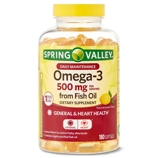 Spring Valley Daily Maintenance Omega-3 from Fish Oil Dietary Supplement, 500 Mg, 180 Count