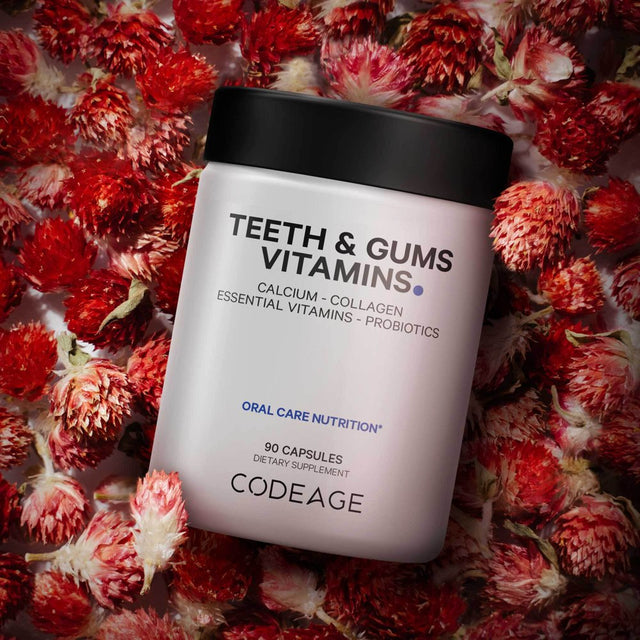 Codeage Teeth & Gums, Vitamin D3 & K2, Oral Care Collagen & Probiotic, Plant-Based Calcium, Potassium, 90 Ct