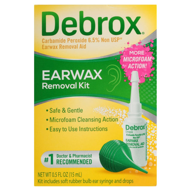 Debrox Ear Wax Removal Kit, Ear Cleaning Rubber Bulb Syringe and 0.5 Fl Oz Ear Wax Removal Drops