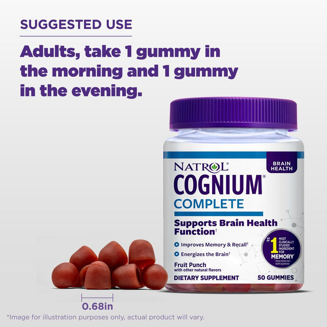 Natrol Cognium Complete Gummies, Brain Health Support, Fruit Punch Flavor, 100Mg, 50 Ct