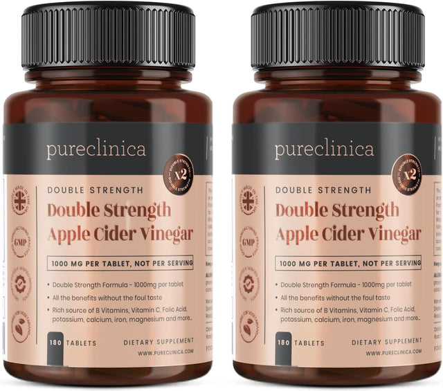 Double Strength Apple Cider Vinegar 1000Mg X 360 Tablets (2 Bottles of 180 Tablets - 1 Years Supply)