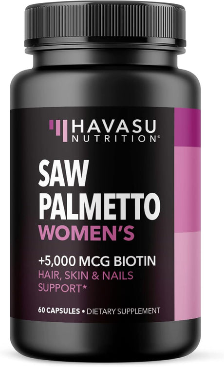 Havasu Saw Palmetto for Women Hair Loss | 5000Mcg Biotin Pill for Hair Nail and Skin Support, 60Ct