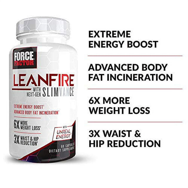 Leanfire with Next-Gen SLIMVANCE Advanced Thermogenic Fat Burner for Weight Loss with B Vitamins and Capsimax to Boost Metabolism, Increase Energy, and Enhance Focus, Force Factor, 60 Capsules