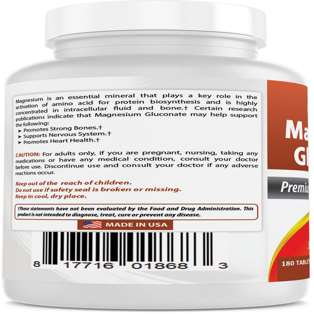 Best Naturals Magnesium Gluconate 600 Mg 180 Tablets