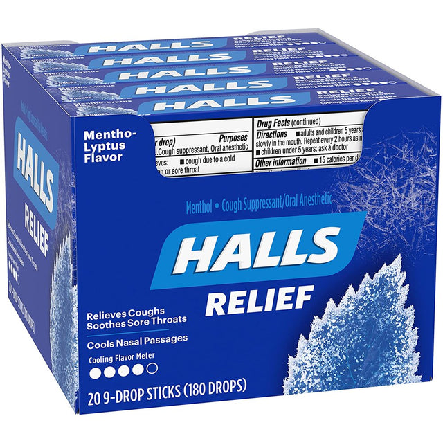 HALLS Mentho-Lyptus Cough Drops, 20 Packs of 9 Drops (180 Total Drops)