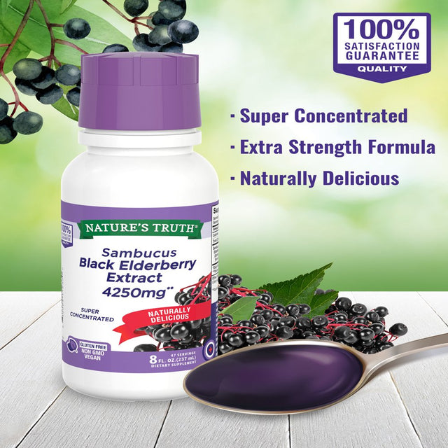 Nature'S Truth Black Elderberry Extract 4250Mg | 8 Oz Syrup | Super Concentrated Sambucus Supplement | Vegan, Non-Gmo, Gluten Free