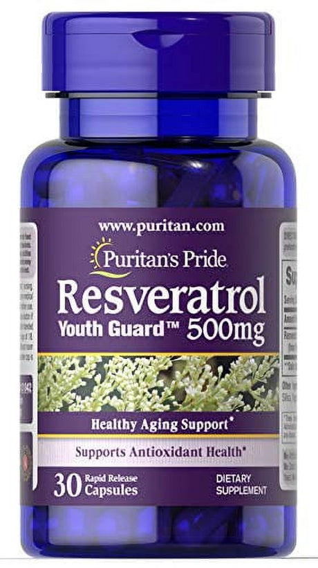 Puritan'S Pride Resveratrol 500 Mg Antioxidant Support 30 Capsules by Puritan'S Pride, 30 Count (31042)