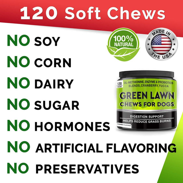 GOODGROWLIES Grass Treats for Dogs - Dog Pee Lawn Repair - Grass Burn Spots Caused by Dog Urine - Grass Rocks with Probiotics + Digestive Enzymes, Cranberry - Made in USA - 120 Soft Chews