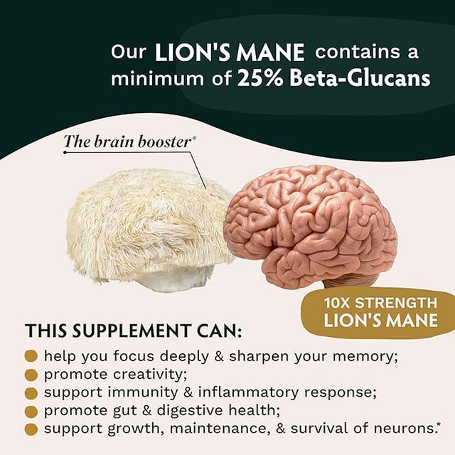 Tribe Organics Lion’S Mane 1800Mg Organic Vegan Herbal Supplement for Mental Clarity 120 Capsules