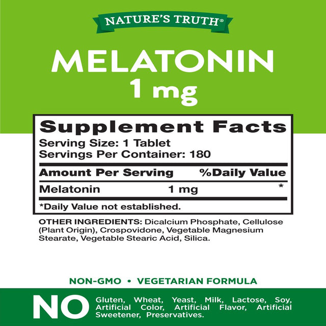 Nature'S Truth Melatonin 1 Mg | 180 Tablets | Nighttime Sleep Aid | Vegetarian, Non-Gmo, Gluten Free