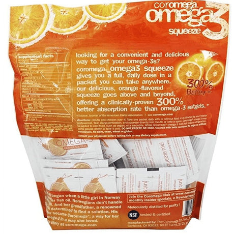 Coromega Omega-3 Squeeze Packets, Orange, 120 Ct