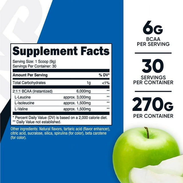 Nutricost BCAA Powder 2:1:1 (Green Apple), 30 Servings - Amino Acid Supplement