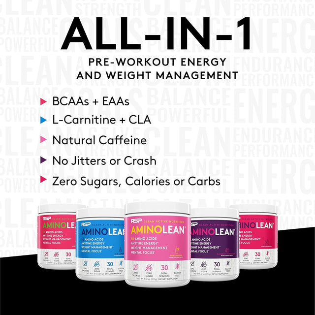 RSP NUTRITION Aminolean Pre Workout Energy (Fruit Punch 30 Servings) with Aminolean Recovery Post Workout Boost (Blood Orange 30 Servings)