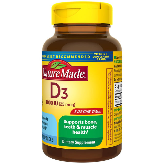 Nature Made Vitamin D3 1000 IU (25 Mcg) Softgels, Dietary Supplement for Bone and Immune Health Support, 500 Count