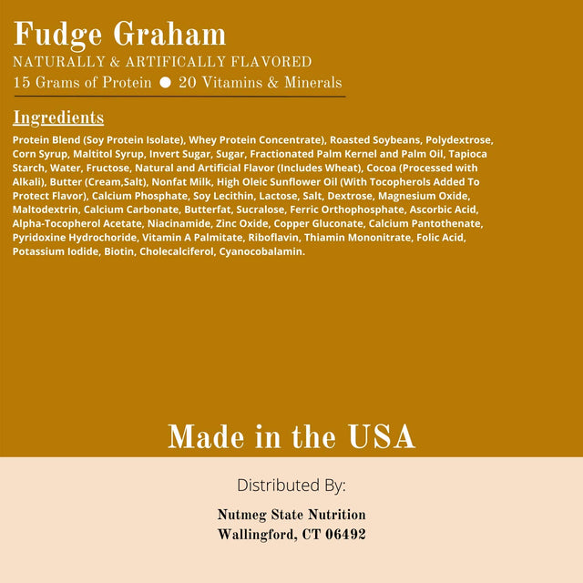 Nutmeg State Nutrition High Protein Snack and Meal Replacement Bar/Diet Bars - Fudge Graham (7Ct) - Trans Fat Free, Aspartame Free, Kosher, High Fiber