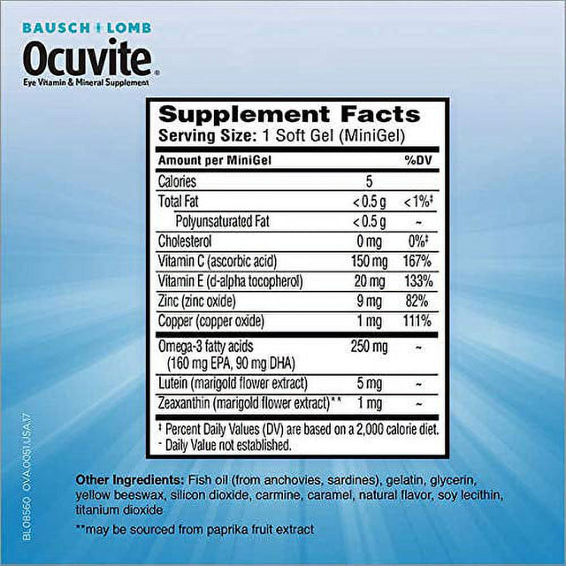 Bausch & Lomb Ocuvite Adult 50 Eye Vitamin & Mineral Supplement, Lutein, 150 Ct.